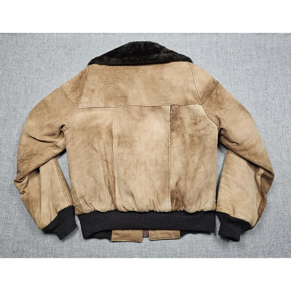 VINTAGE Robert Lewis Jacket Mens 38 Brown Suede Faux Fur Bomber Shearling